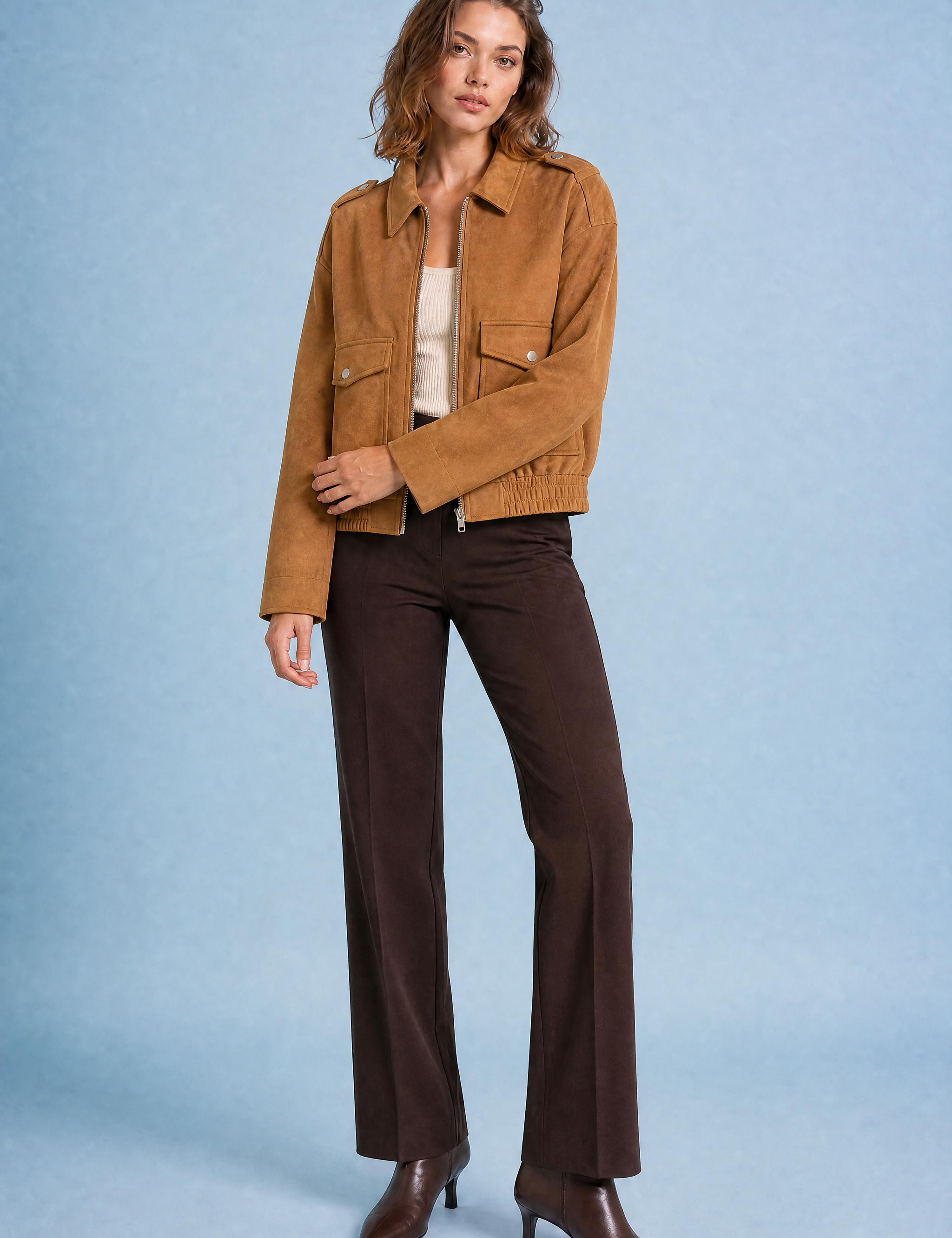 Veste ample effet suédine | Variante Camel | Lounelle Paris