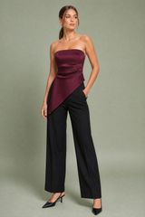 Top bustier assimétrico franzido