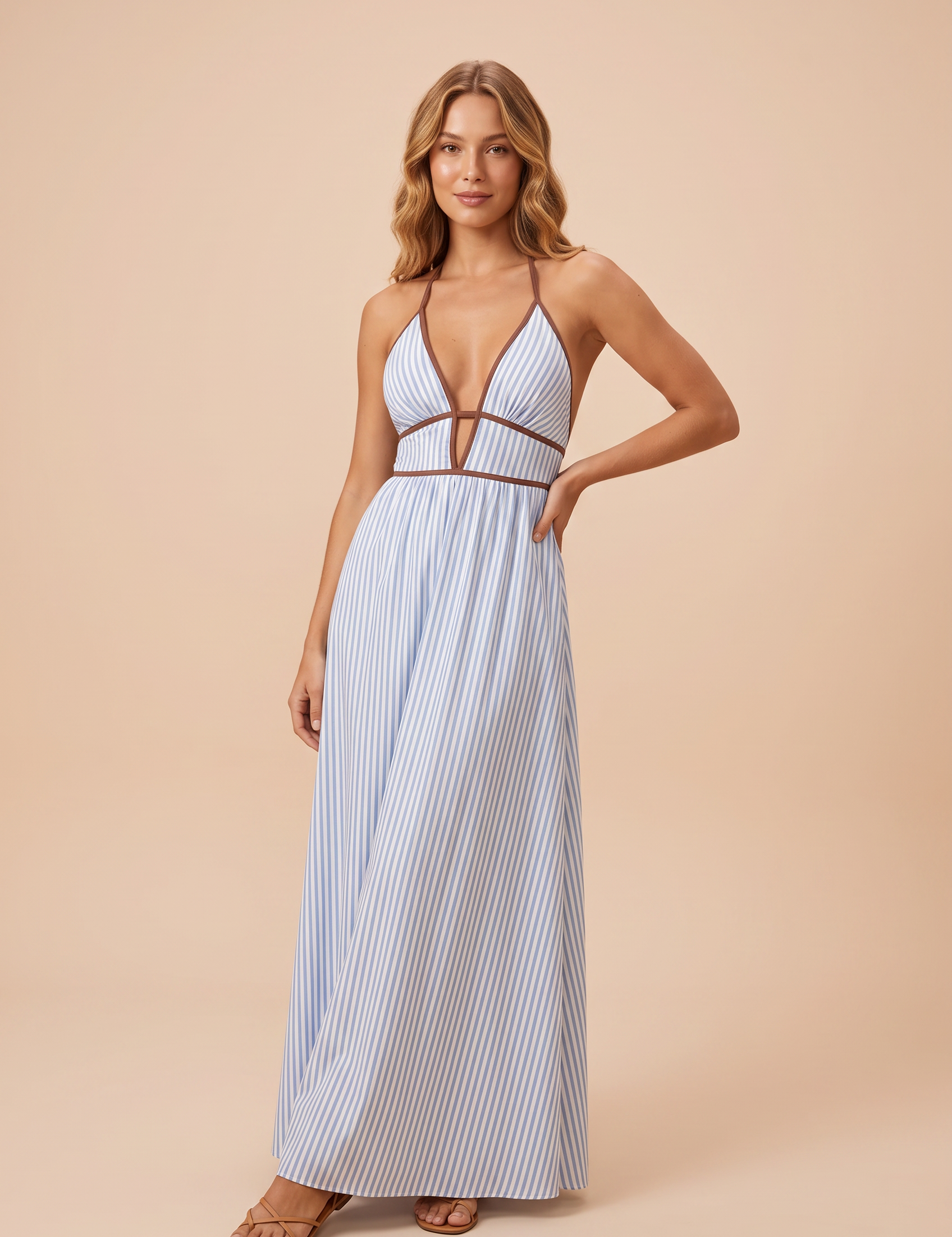 Robe longue rayée dos nu | Vue de face | Lounelle Paris