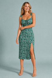 Robe midi florale à fente | Variante Vert | Lounelle Paris