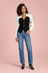 Pull bicolor de gola em V