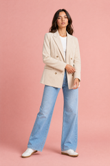 Blazer midi em veludo canelado
