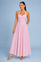 Vestido longo branco halter costas nuas