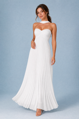 Vestido comprido plissado com costas descobertas