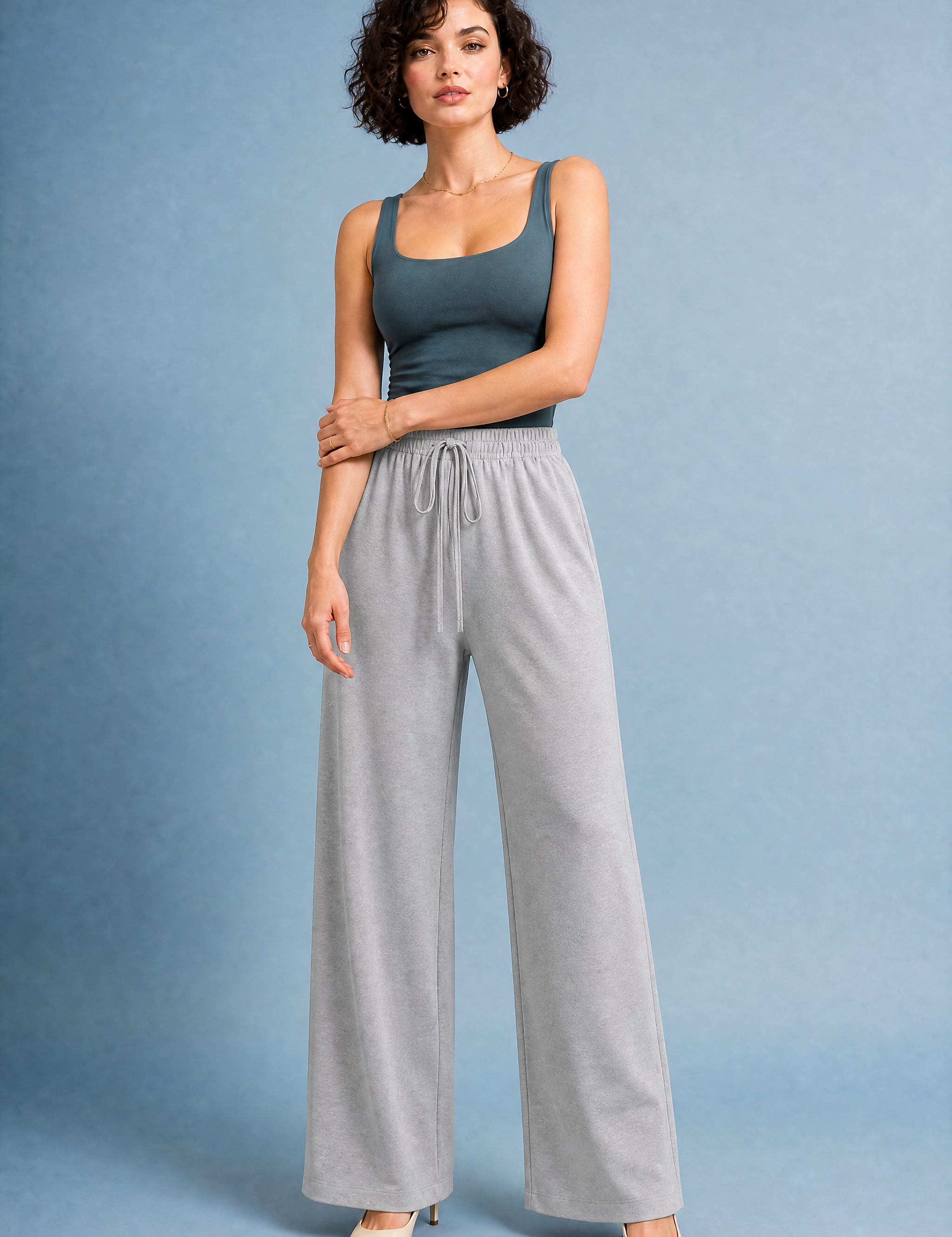 Pantalon large fluide à cordon | Variante Gris | Lounelle Paris