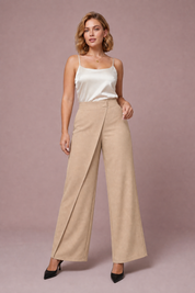 Pantalon taille haute asymétrique | Variante Beige | Lounelle Paris