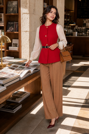 Gilet sans manches col rond ceinturé | Photo lifestyle | Lounelle Paris