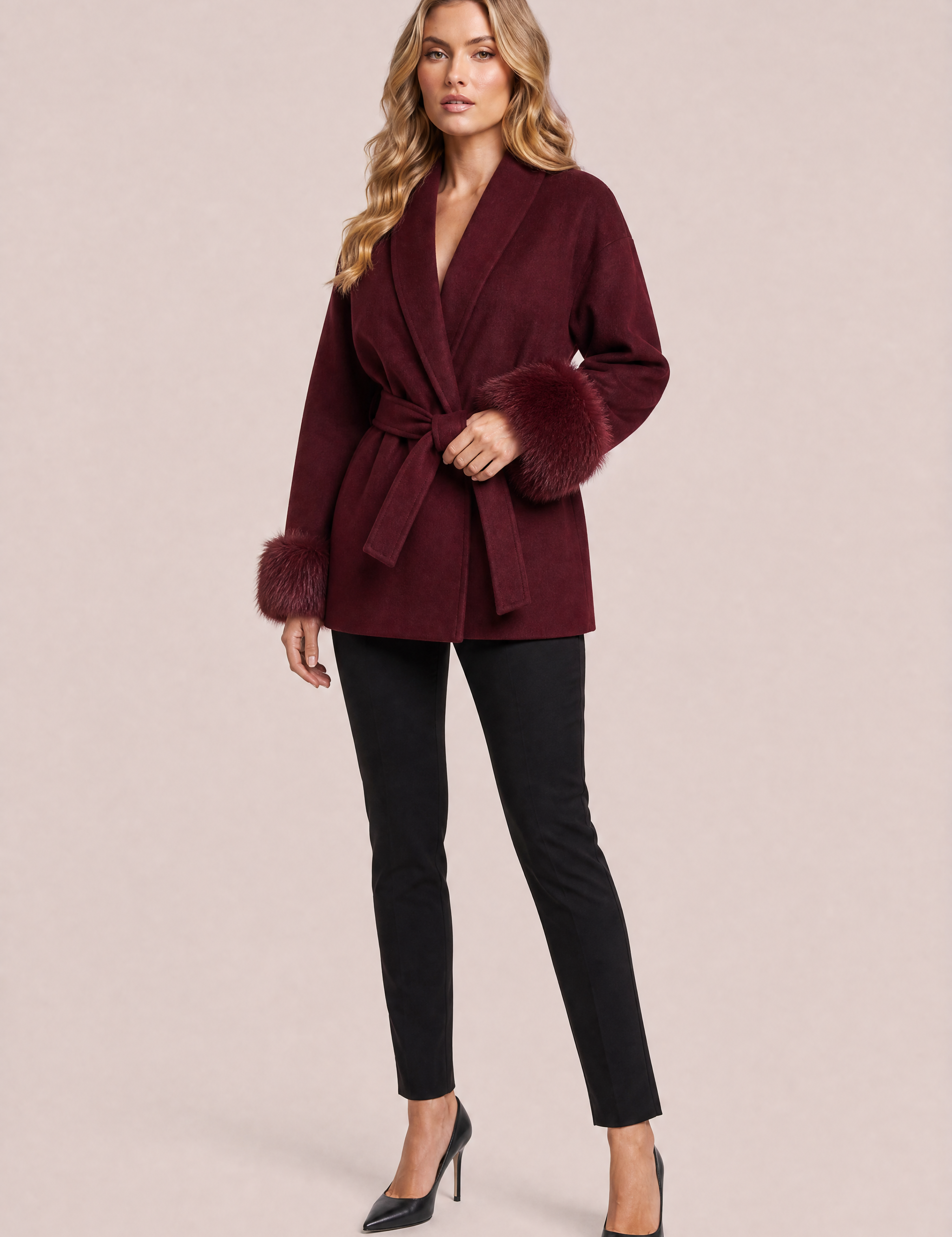 Manteau court ample col châle | Variante Bordeaux | Lounelle Paris