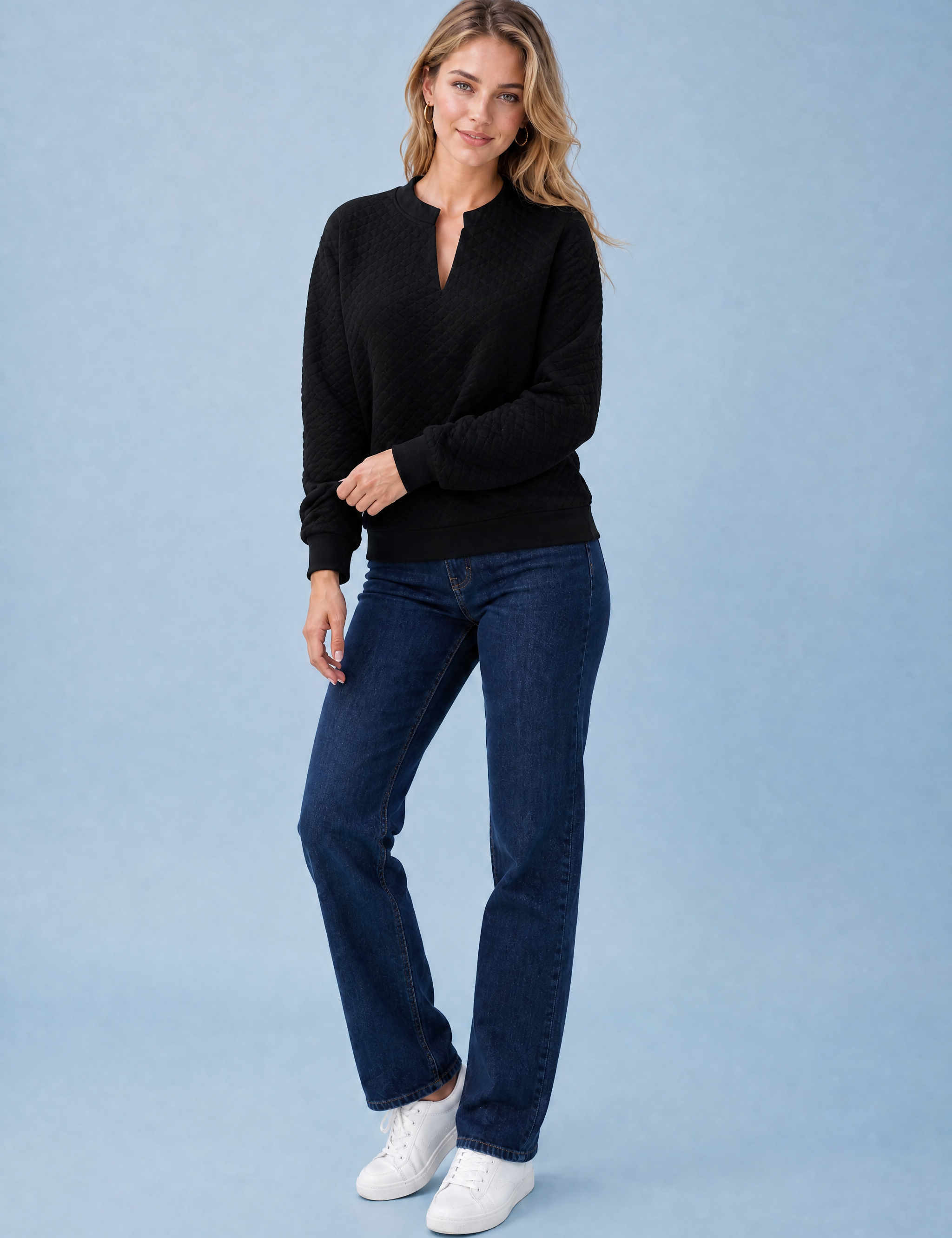 Sweat texturé col en V | Variante Noir | Lounelle Paris