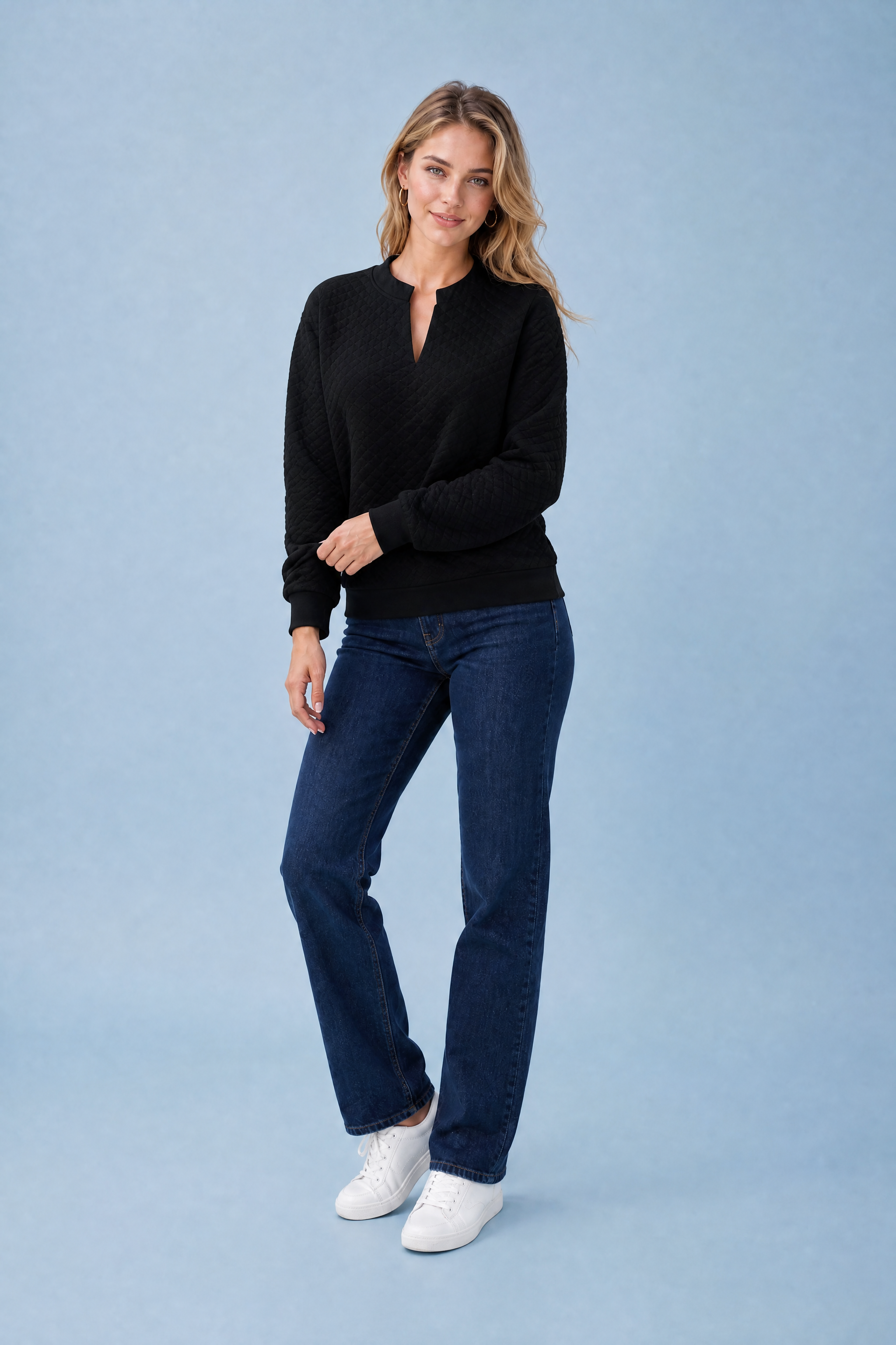 Sweat texturé col en V | Variante Noir | Lounelle Paris
