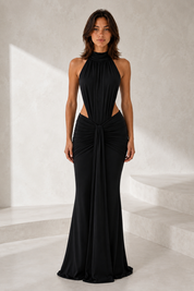 Vestido comprido justo de gola subida