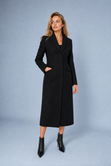 Casaco longo cintrado com gola tailleur