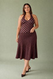 Ensemble marron à pois col halter | Porté sur une autre silhouette | Lounelle Paris