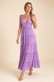 Robe longue violette à bretelles | Vue de face | Lounelle Paris