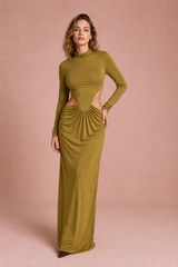 Vestido longo verde-oliva