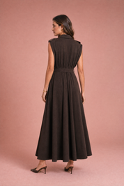 Robe marron col chemise ceinturée | Vue de dos | Lounelle Paris