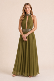 Robe longue col licou dos nu | Variante Vert | Lounelle Paris