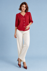 Camisa de gola redonda com mangas bufantes