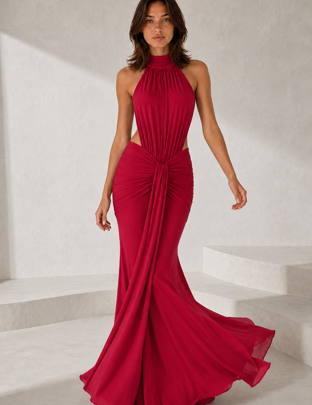 Vestido comprido justo de gola subida