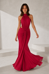 Vestido comprido justo de gola subida