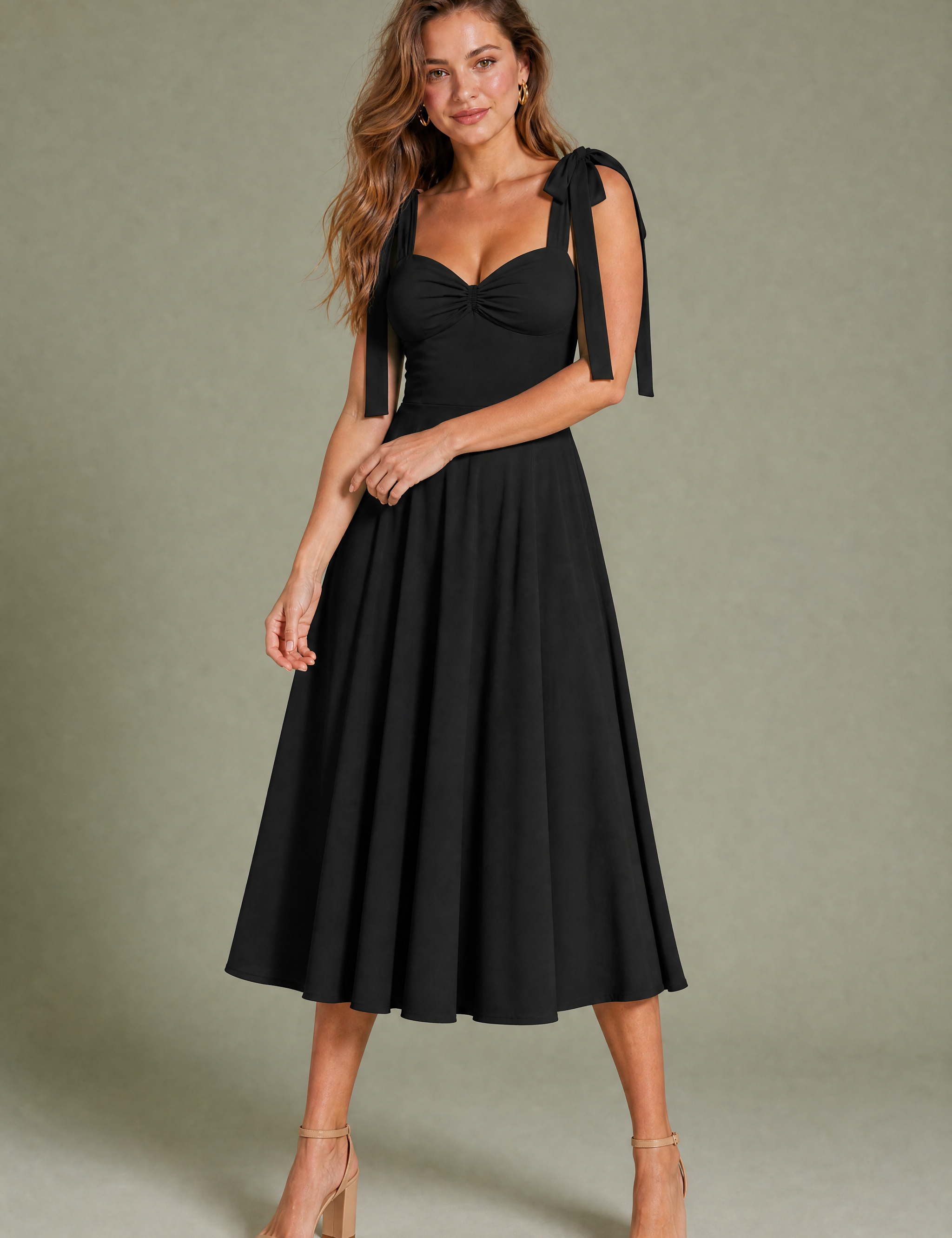 Robe à bretelles nouées dos nu | Variante Noir | Lounelle Paris