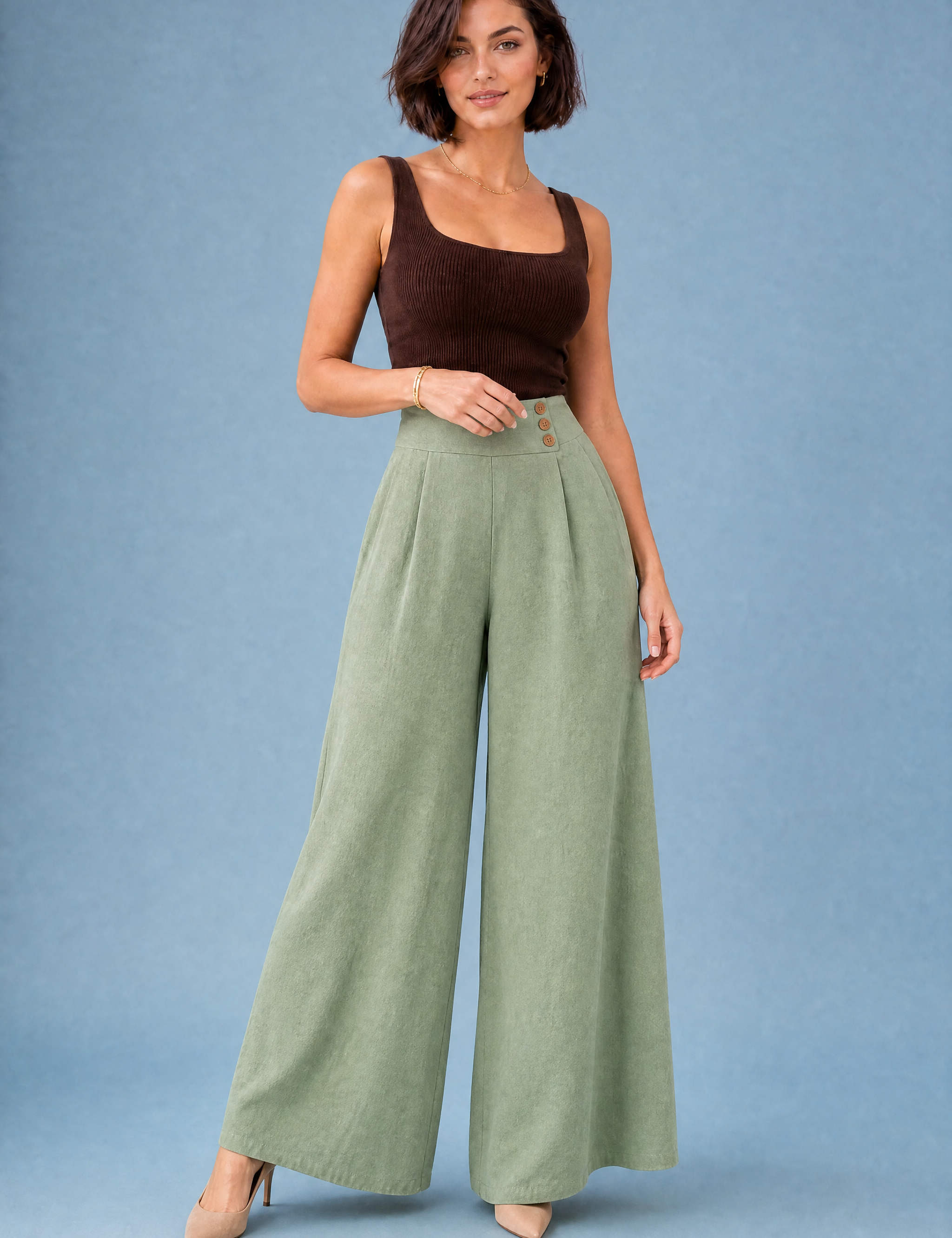 Pantalon palazzo fluide | Variante Vert | Lounelle Paris