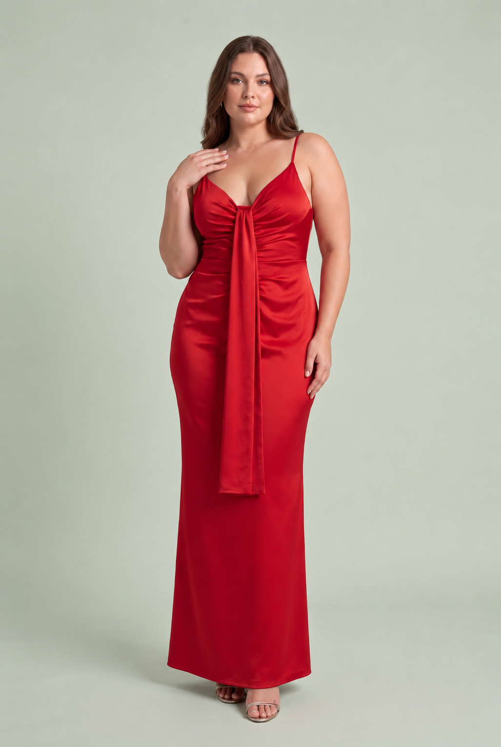 Vestido longo drapeado com decote em V