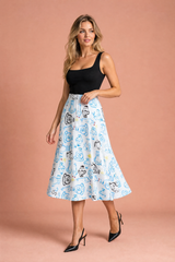 Saia midi branca fluida estampada