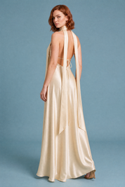 Robe champagne satinée dos nu | Vue de dos | Lounelle Paris
