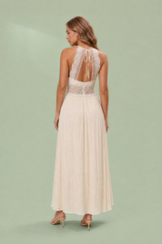 Robe longue abricot col halter dos nu | Vue de dos | Lounelle Paris