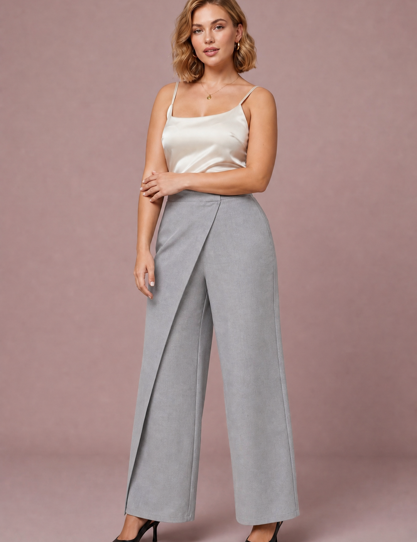 Pantalon taille haute asymétrique | Variante Gris | Lounelle Paris