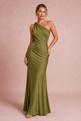 Vestido verde oliva assimétrico de costas nuas