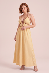 Vestido longo decote halter costas nuas