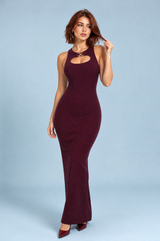 Vestido longo bordô em malha canelada