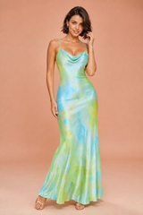 Vestido longo com alças finas estampado