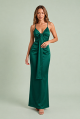 Vestido longo drapeado com decote em V