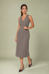 Vestido midi decote V cintado