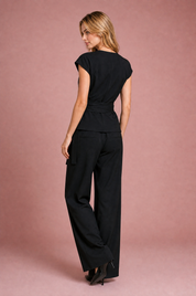 Gilet noir col V ceinturé | Vue de dos | Lounelle Paris