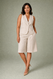 Ensemble sans manches col V | Porté sur une autre silhouette | Lounelle Paris