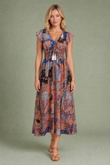 Vestido longo castanho decote V