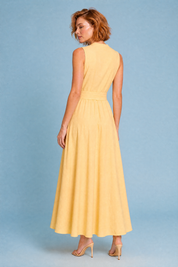 Robe jaune clair sans manches ceinturée | Vue de dos | Lounelle Paris