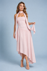 Vestido longo bustier assimétrico