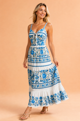 Vestido longo azul com alças