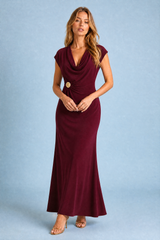Vestido longo fluido com gola drapeada