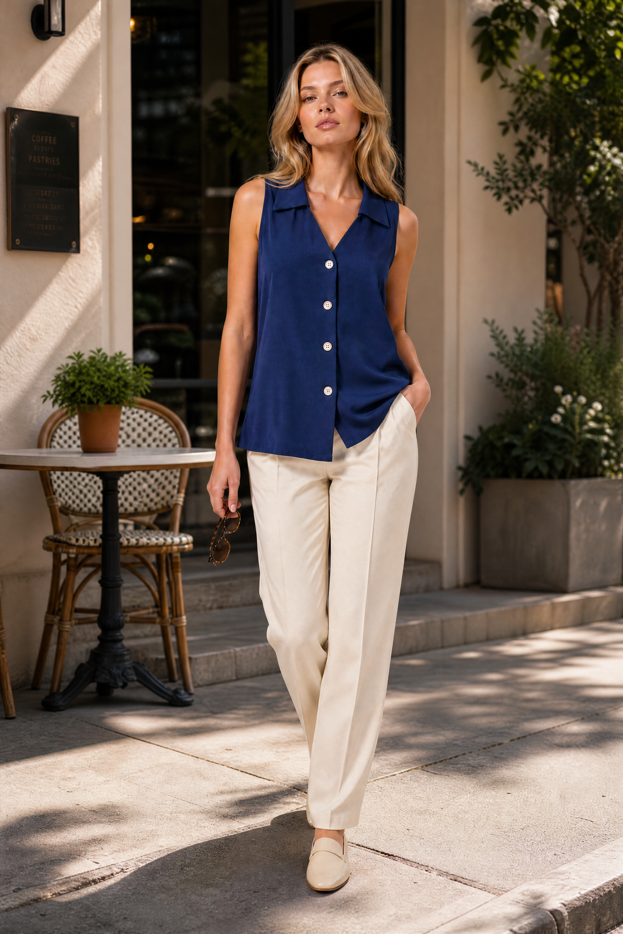 Blouse sansmanches col en V | Deuxième photo lifestyle | Lounelle Paris