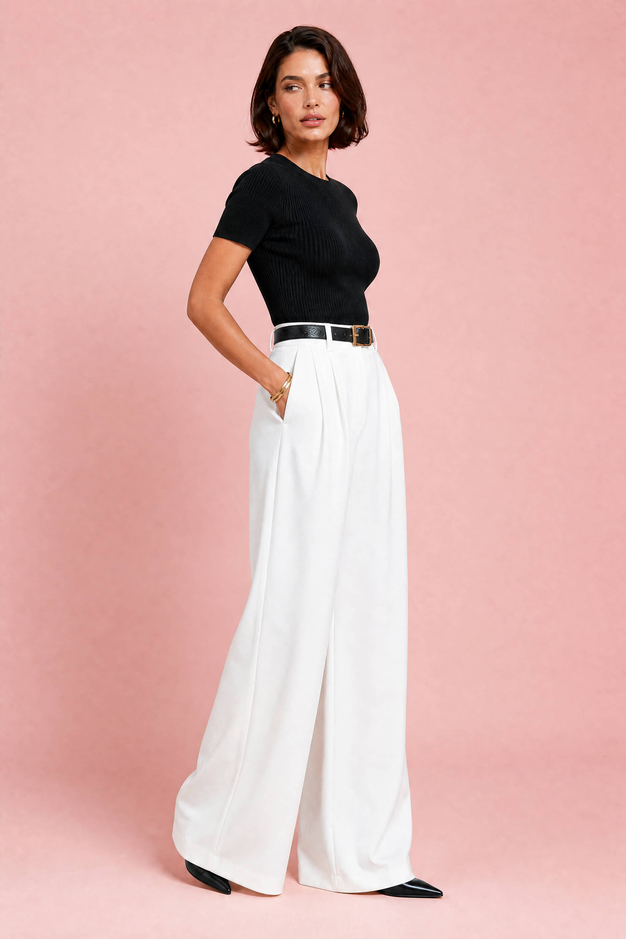 Pantalon taille haute jambes larges | Vue de profil | Lounelle Paris