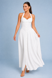 Robe longue blanche licou dos nu | Vue en mouvement | Lounelle Paris