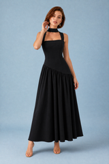 Vestido longo halter com laços