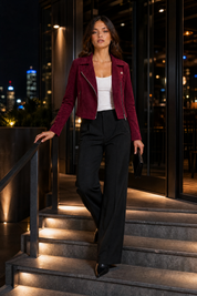 Veste courte suédine zip asymétrique | Variante Bordeaux - Lifestyle | Lounelle Paris