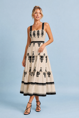 Vestido longo estampado de alças smock